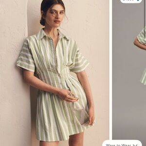 Anthropologie Green and White Striped Mini Dress